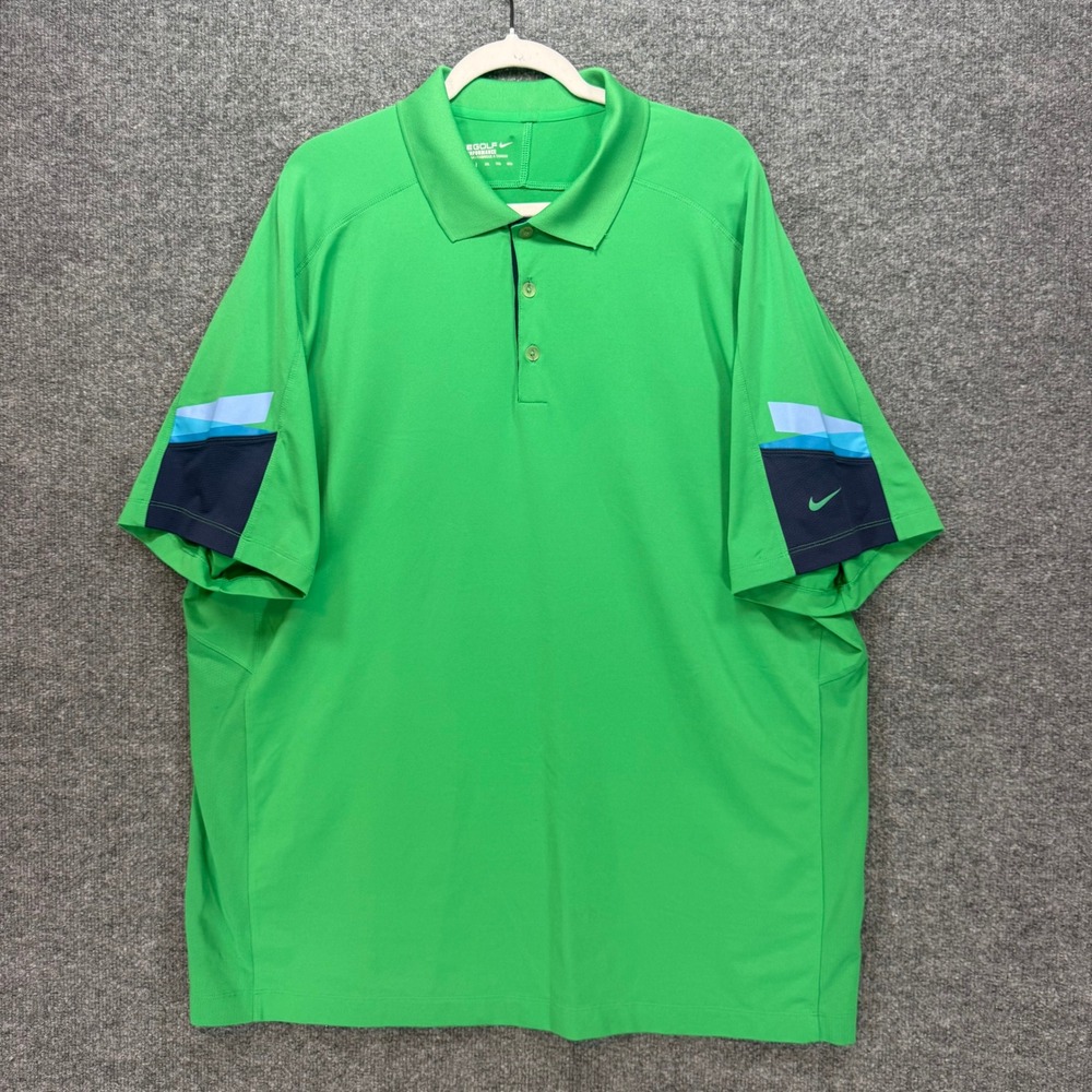 Nike Golf Polo Shirt Mens XXL Green Tour Performance Colorblock Sleeve Dri-FIT